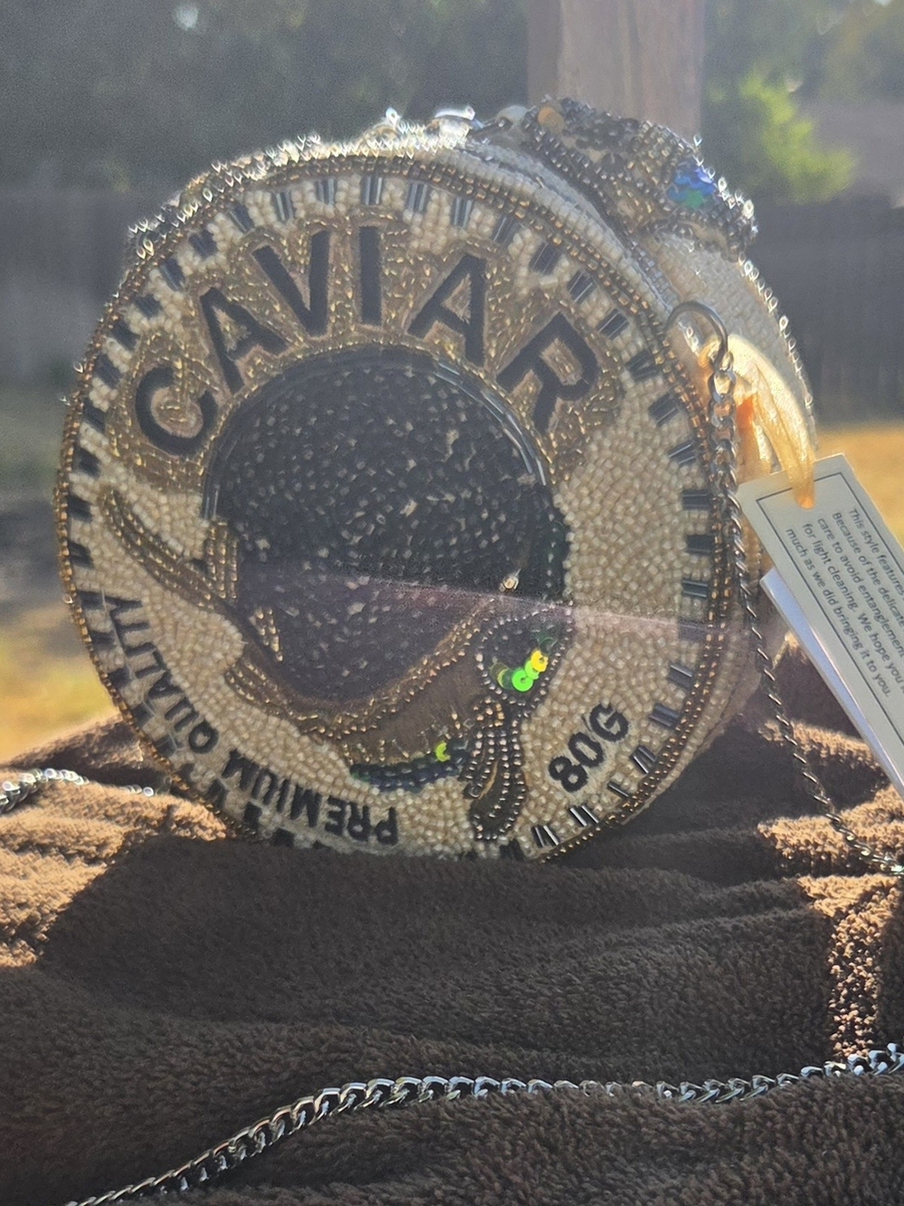 Caviar Beaded Purse in Gold and Black
